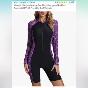 Halcurt Womens Boyleg One Piece rashguard Swimsuit UPF 50 Front Zip Surf Wetsuit